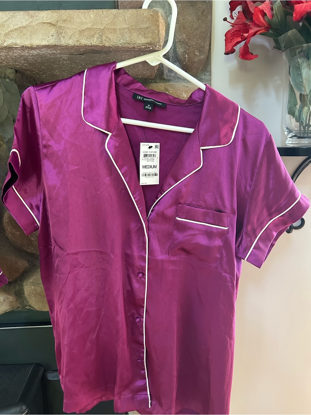 NWT INC International Concepts Women's Satin Pajama Top - Magenta
